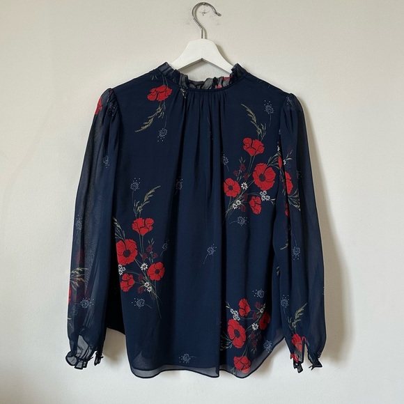 Joie Rafaella Floral 100% Silk Chiffon Blouse In Blue Size M - Picture 5 of 9